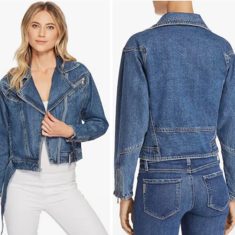 Paige Sivan denim motorcycle jacket w/ pockets M